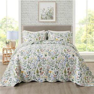 3-Piece Quilt Set Quilted Bedspread Lightweight Coverlet Set Garden